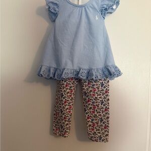 Ralph Lauren Blue Ruffle Top with Floral Pant Set